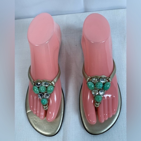 A Giannetti Made In Italy Slip On Thong Sandals Gold Jewelry Size 8.5 - Picture 1 of 8